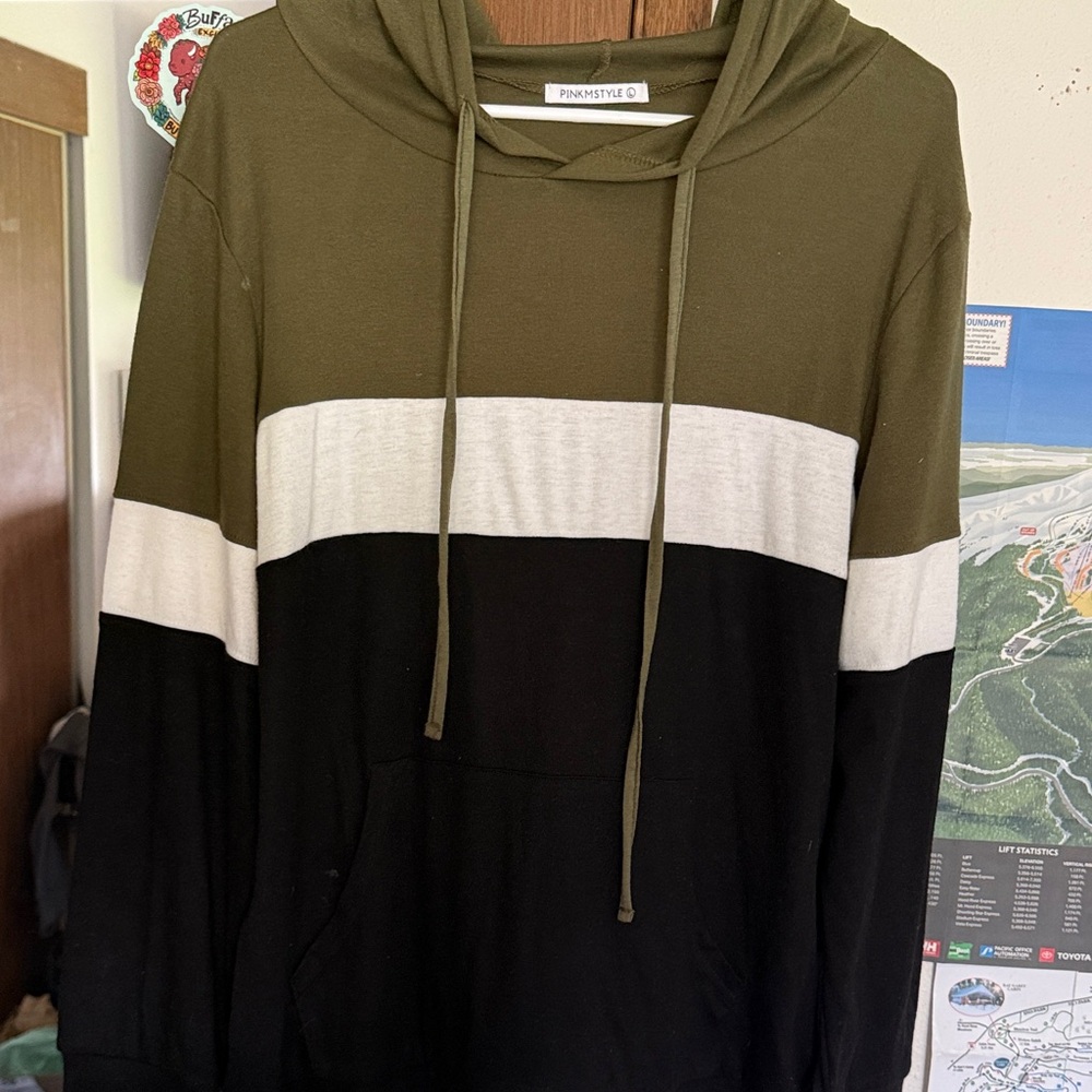 Pink n' Style Men's Zip-Up Hoodie Sweater - Olive, White & Black